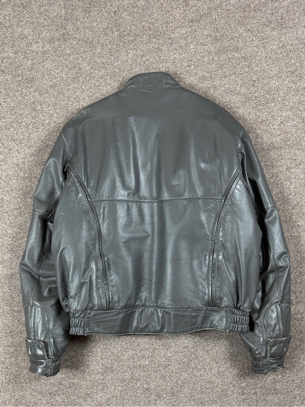 First Gear Grey Leather Heavyweight Ventilated Motorcycle Bomber Jacket Men’s XL - Picture 2 of 13